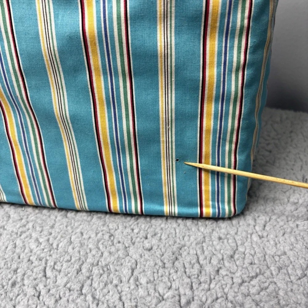Lauren Ralph Lauren Tote Bag Blue Striped Fabric Straw Handle Vacation Beach